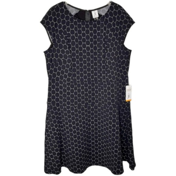 Julia Jordan Cap Sleeve Fit/Flare Jacquard Dress - Black/White - 16W - Picture 1 of 11